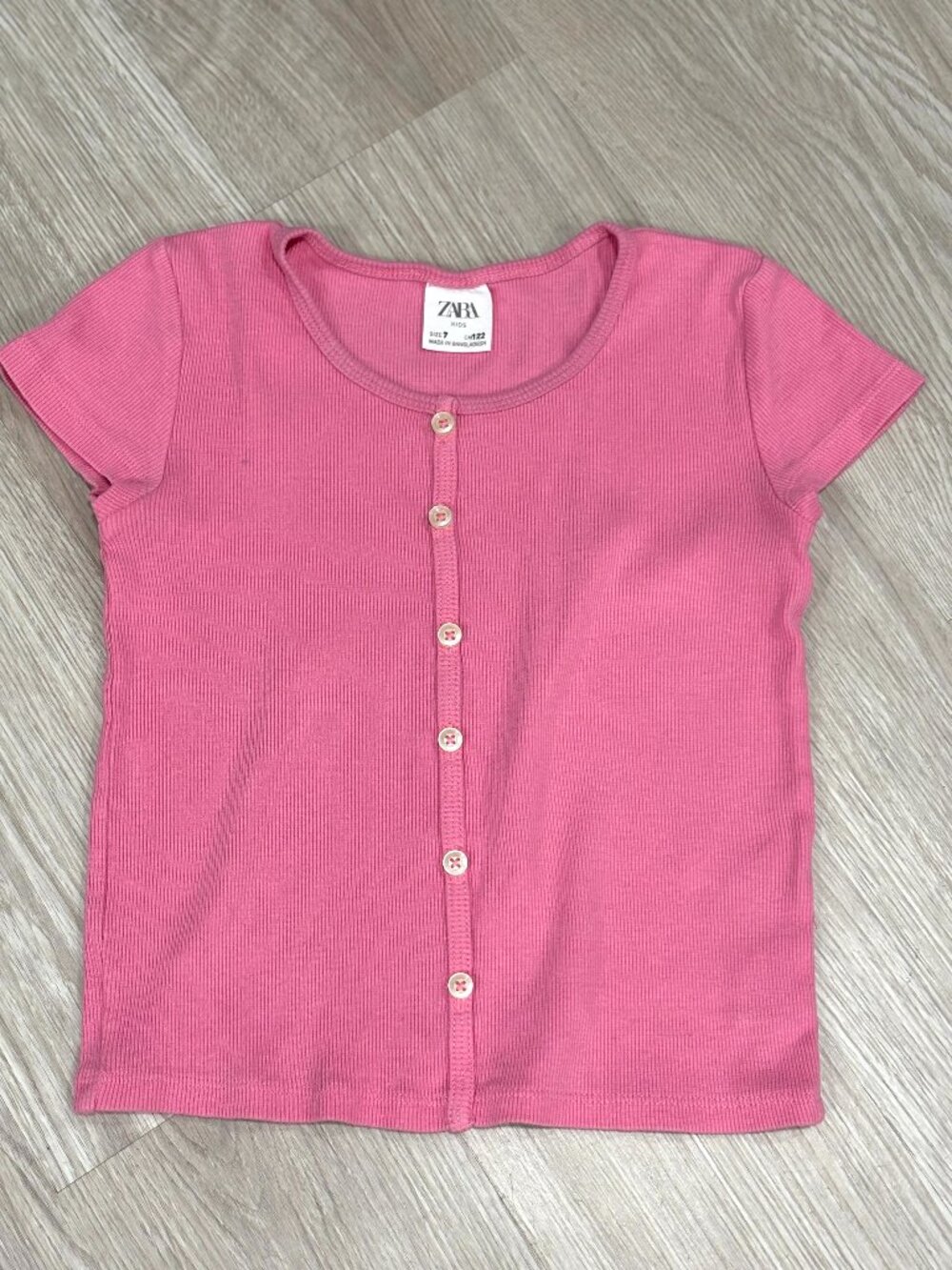 ZARA Kids Girl's Fitted Ribbed Pink Top - Size 7